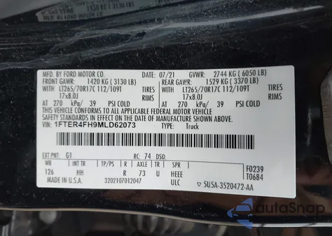 2021 Ford Ranger Lariat z USA, uszkodzony, nr VIN 1FTER4FH9MLD62073